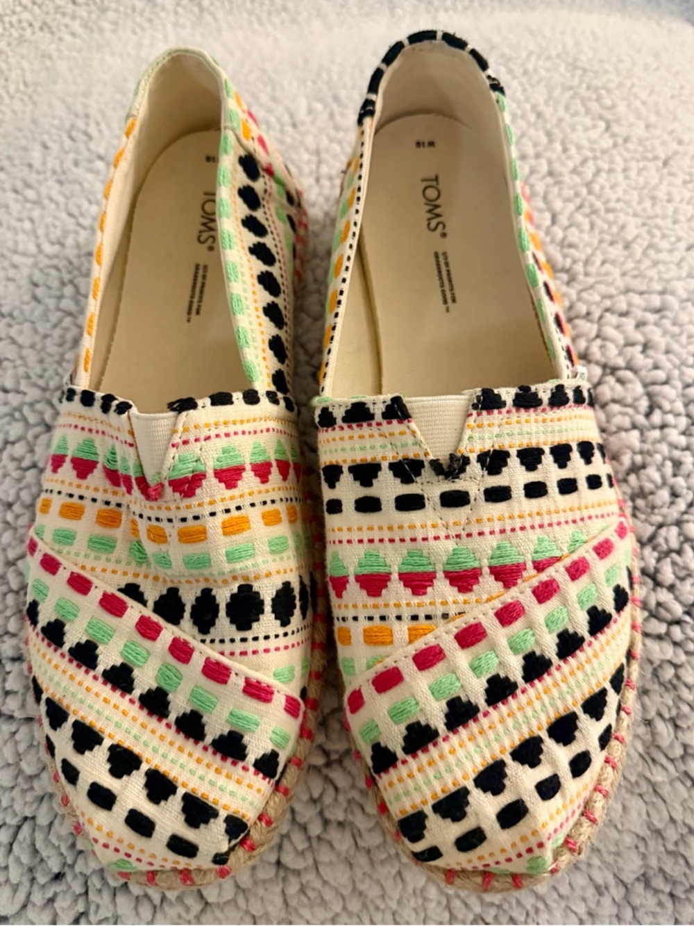 Toms Cream Espadrille Slip-On with Multicolor Embroidered Pattern - Picture 2 of 8